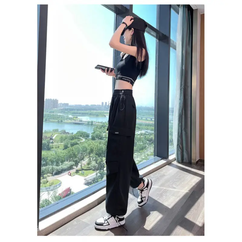 Women Loose Wide Leg Overalls Khaki Quick Drying