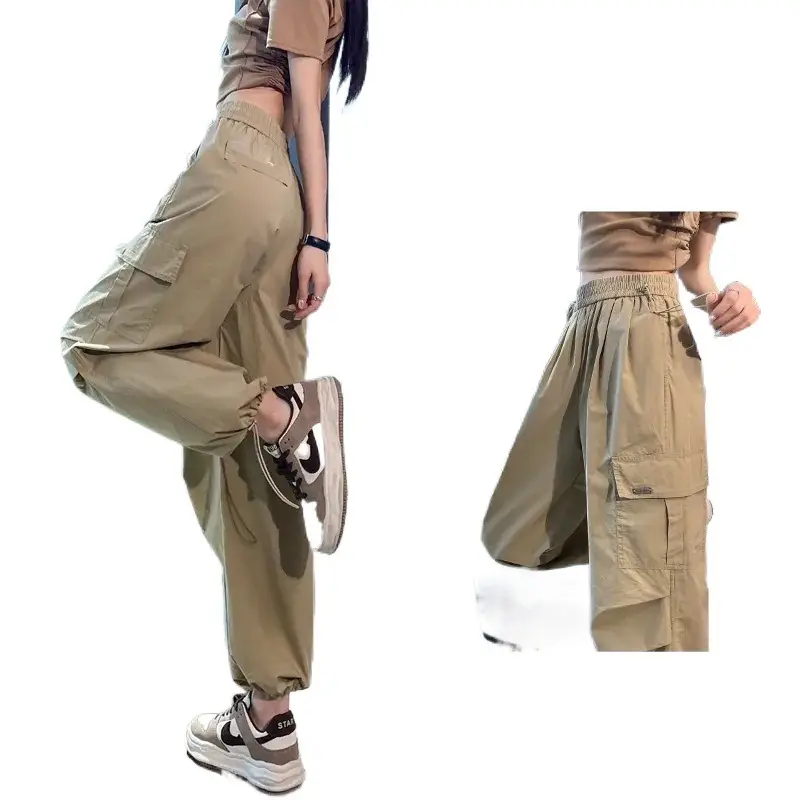 Women Loose Wide Leg Overalls Khaki Quick Drying
