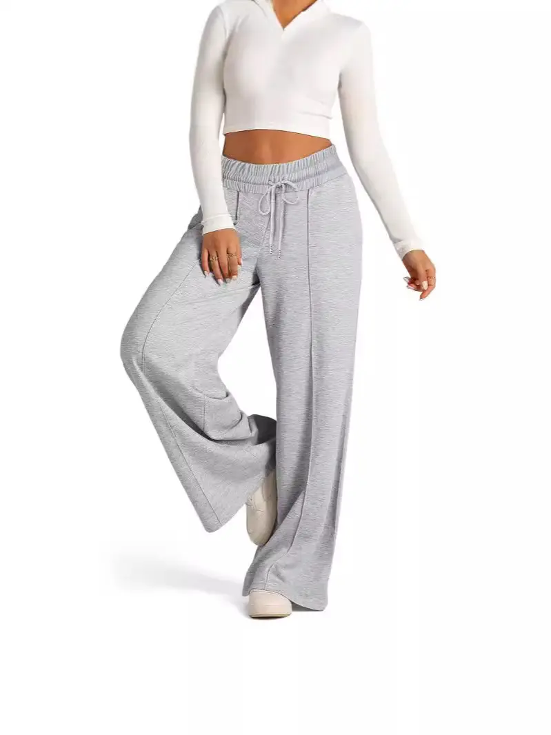 Women Lace-Up Wide-Leg Casual Pants Black Winter