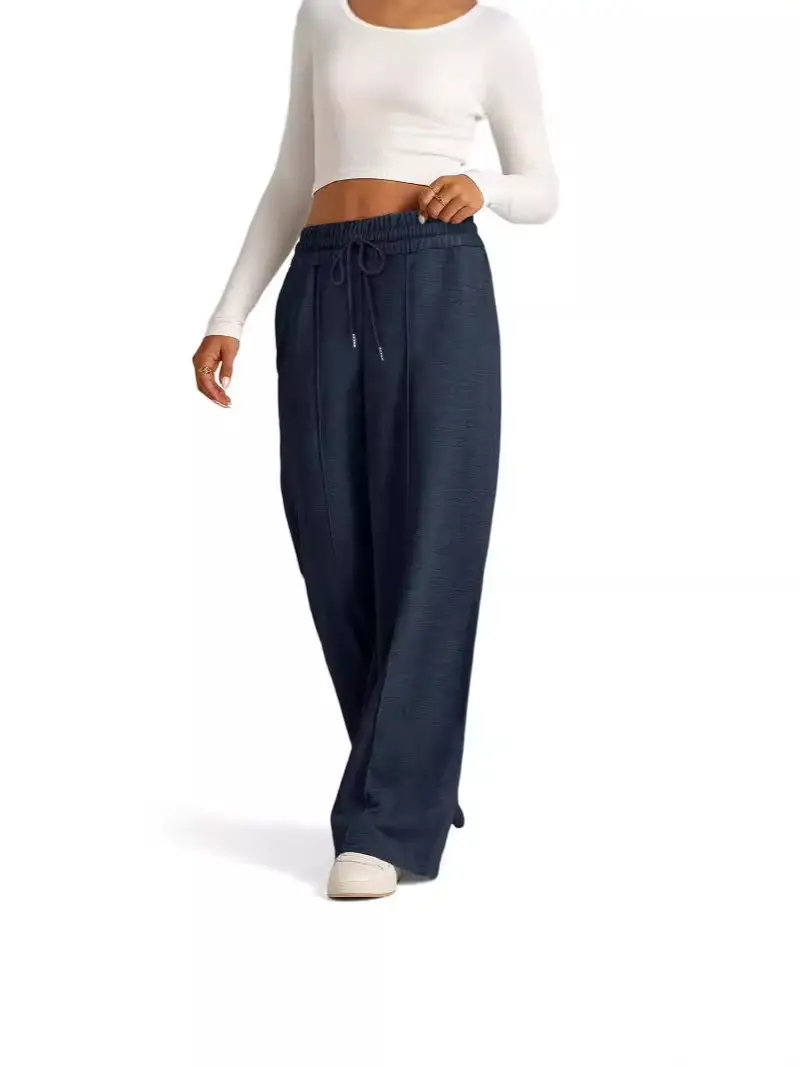 Women Lace-Up Wide-Leg Casual Pants Black Winter