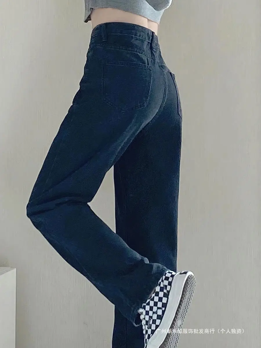Women Black Wide-leg Slim Fit Jeans Fall 2024