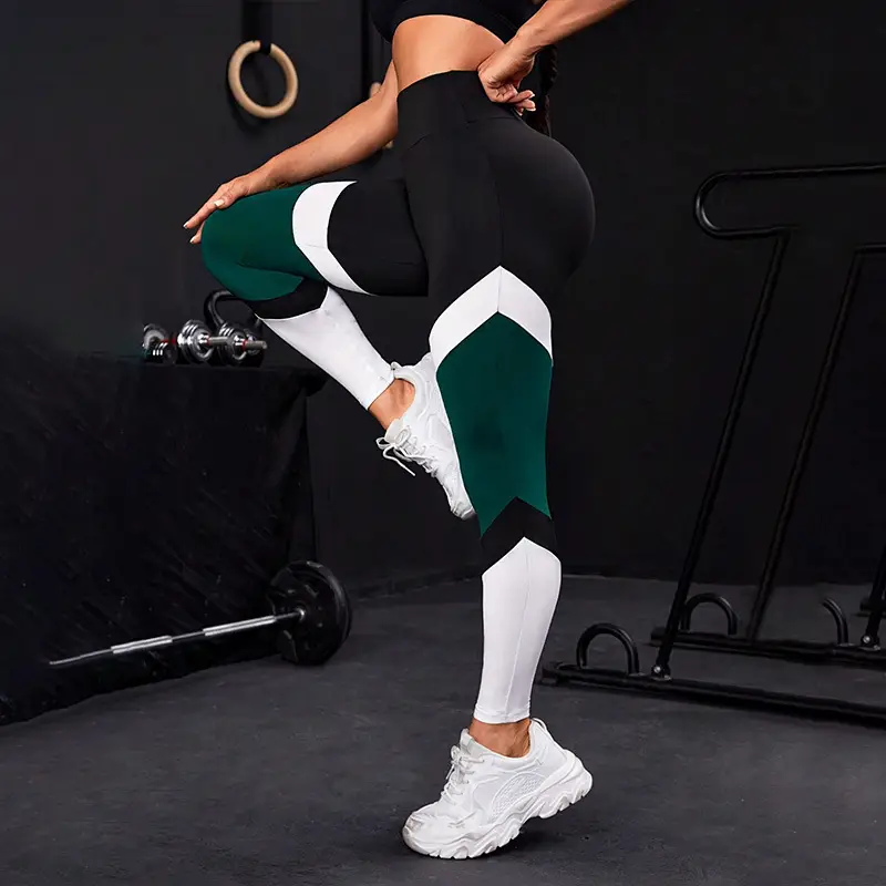 Cross-border Yoga Pants European and American Stitching High Waist Sexy Running Pants Women's Hip Sweat-lifting Leggings