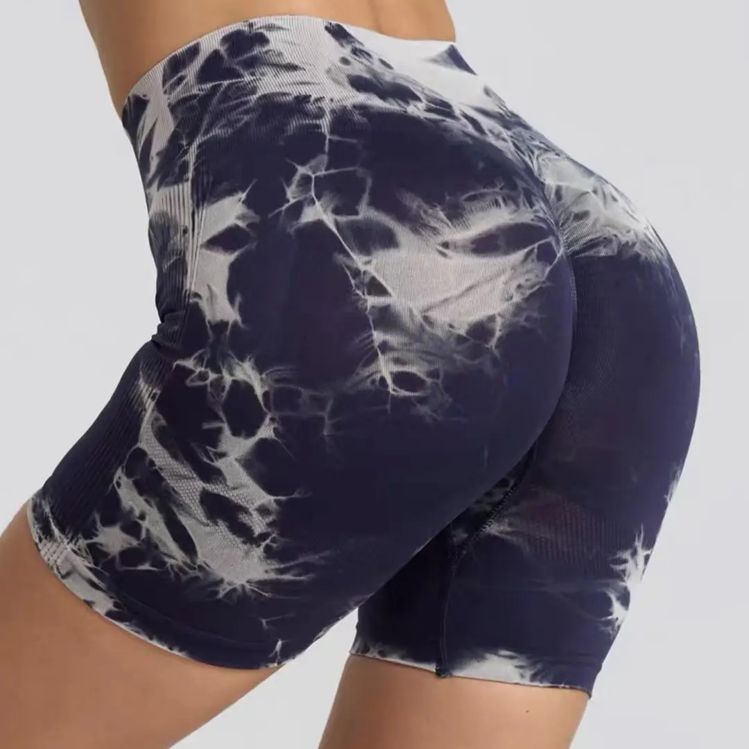 Tie-dye High Waist Yoga Shorts Women Black Quick-dry