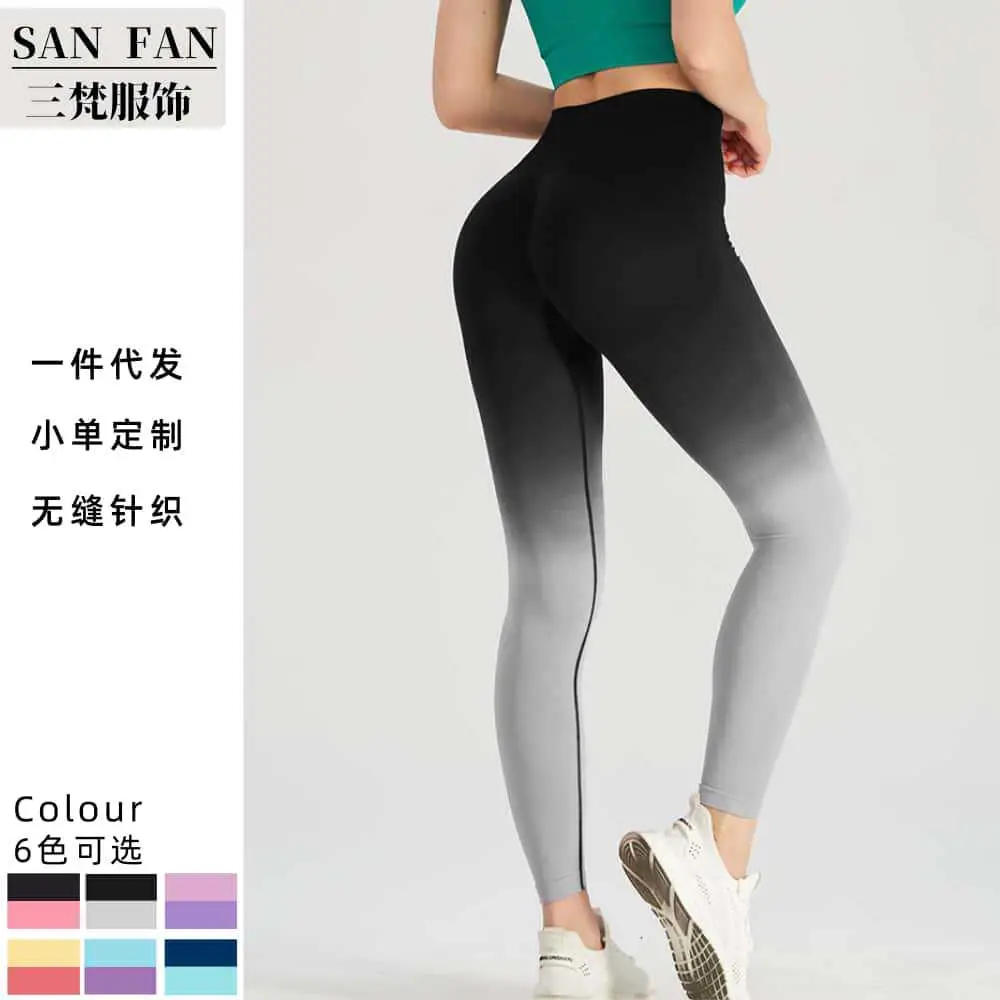 Women Gradient High Waisted Seamless Yoga Pants Black Gray