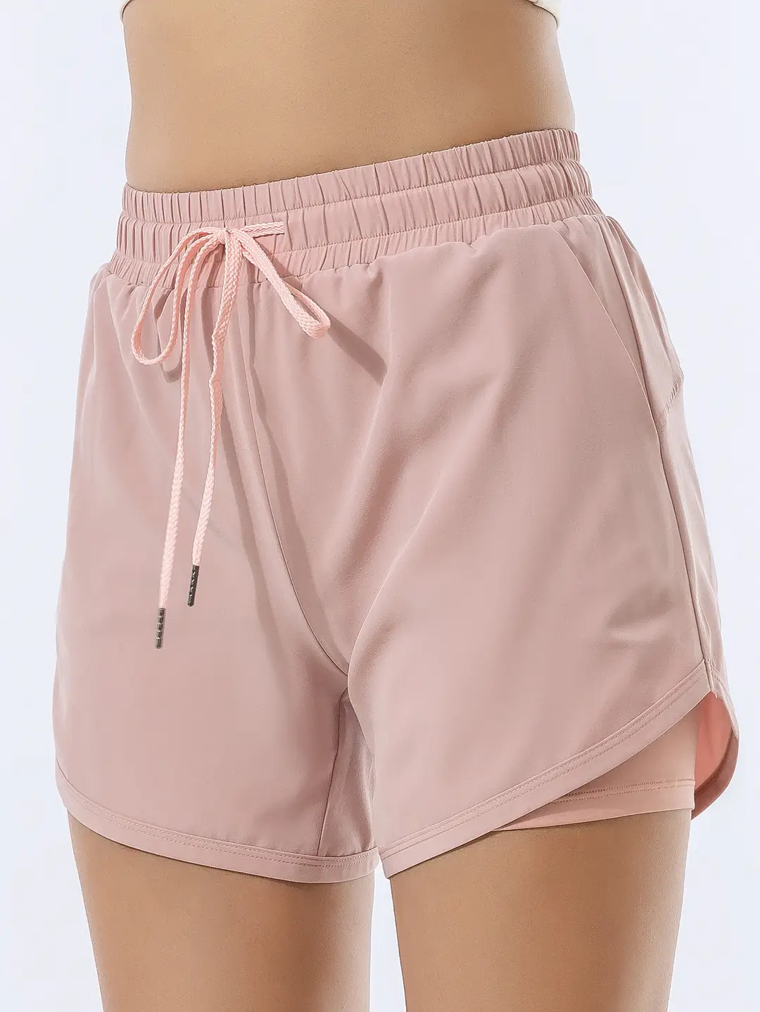 Women Pink Double-layer Sports Shorts Loose Fit Summer