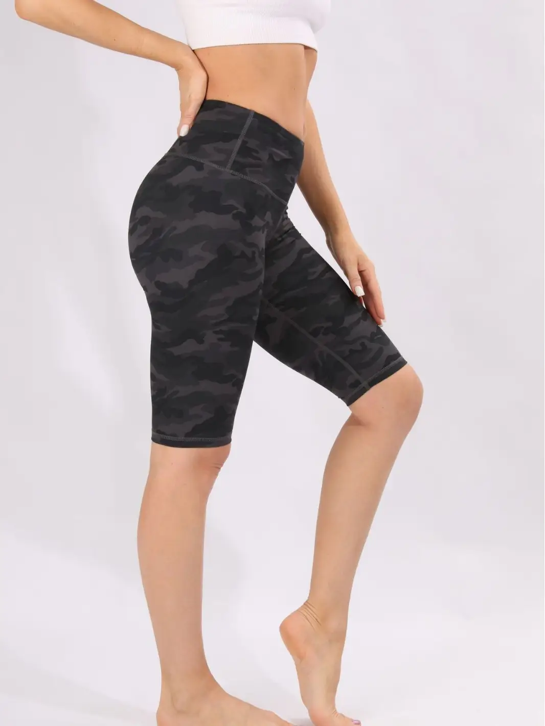 Women Camouflage High Waist Yoga Leggings Slim Fit Gray