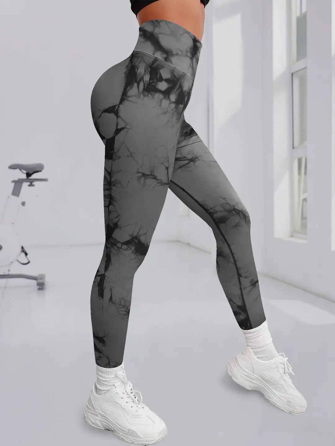 Women Tie-dye High Waist Yoga Pants Black