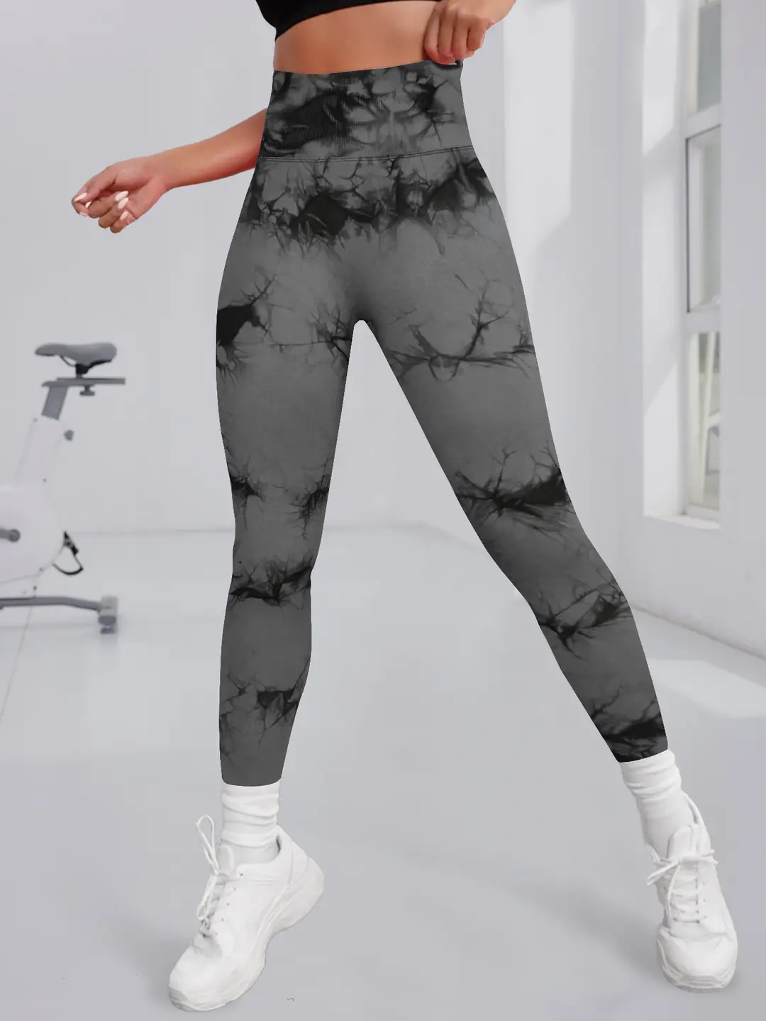 Women Tie-dye High Waist Yoga Pants Black