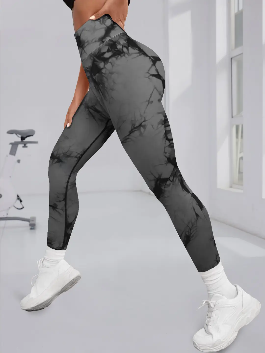 Women Tie-dye High Waist Yoga Pants Black