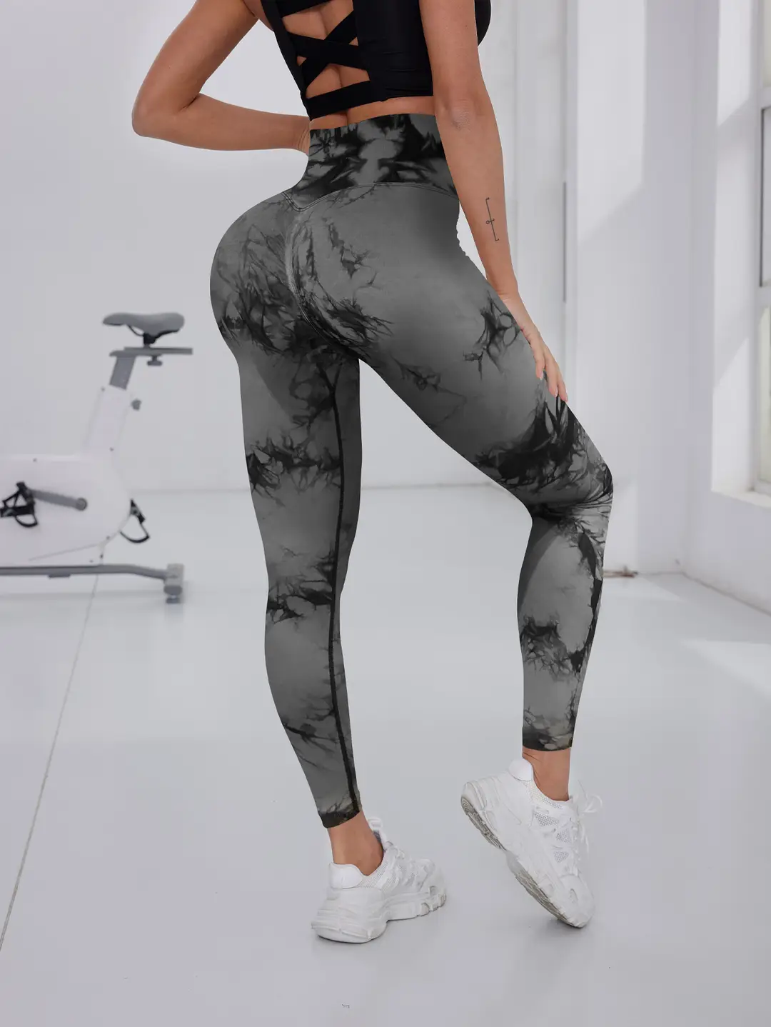 Women Tie-dye High Waist Yoga Pants Black