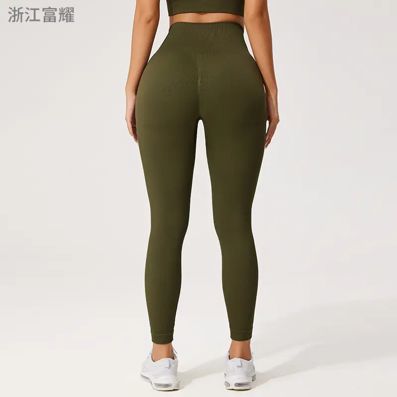 Women High Waist Yoga Pants Olive Green Tight Peach Hip