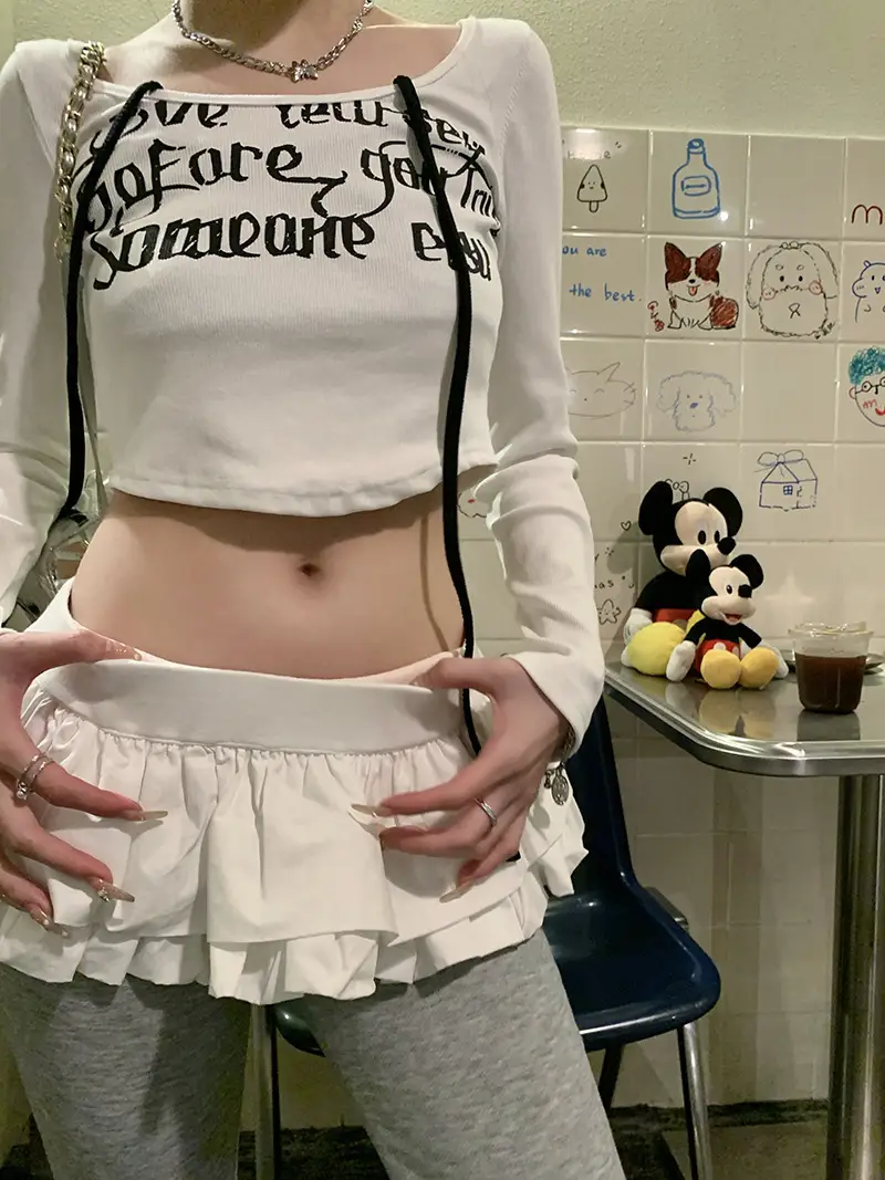 Women White Ruffled Stacked Waist Skirt Summer