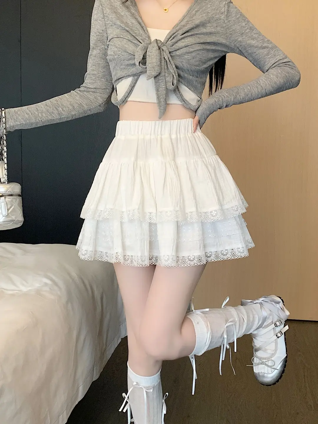 Women's White High Waist Lace Skirt Summer Korean Style
