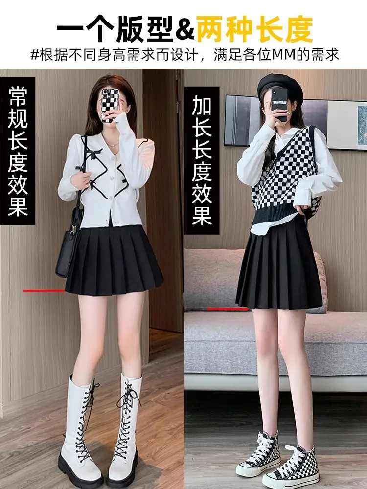 Black High Waist Pleated Skirt Women Plus Size