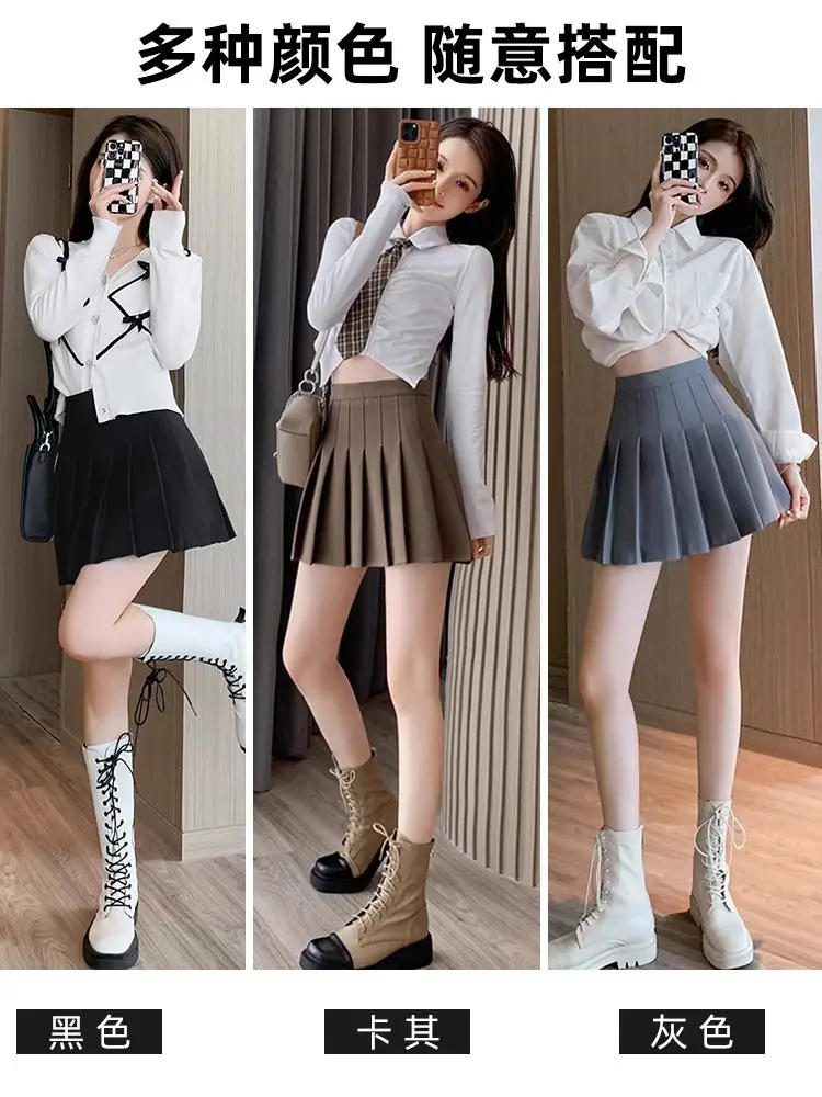 Black High Waist Pleated Skirt Women Plus Size