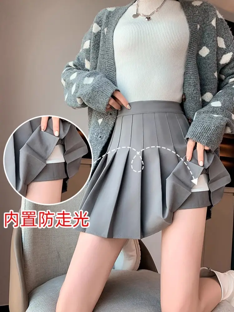 Black High Waist Pleated Skirt Women Plus Size