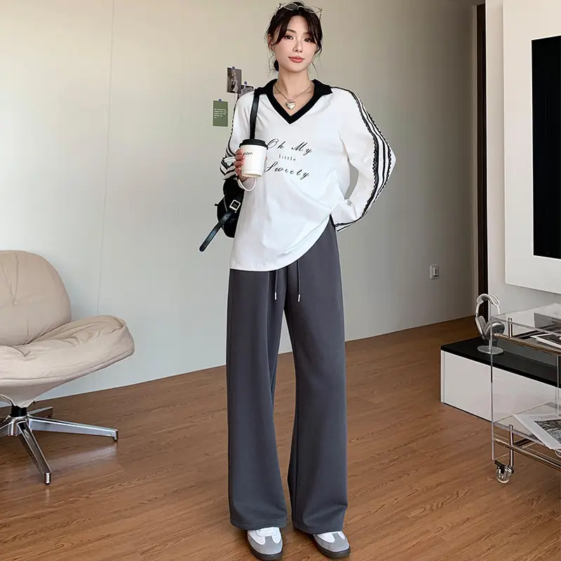 Women Yellow Loose Wide Leg Sweatpants Autumn Sports Casual