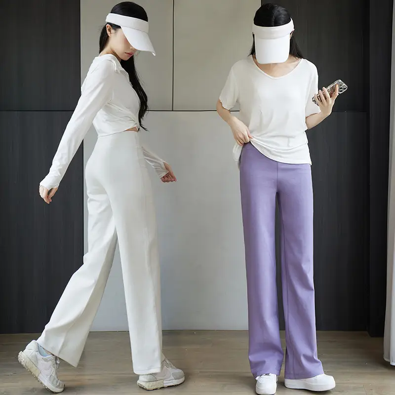 Women Wide Leg Pants Summer Loose High Waist Sports Gray