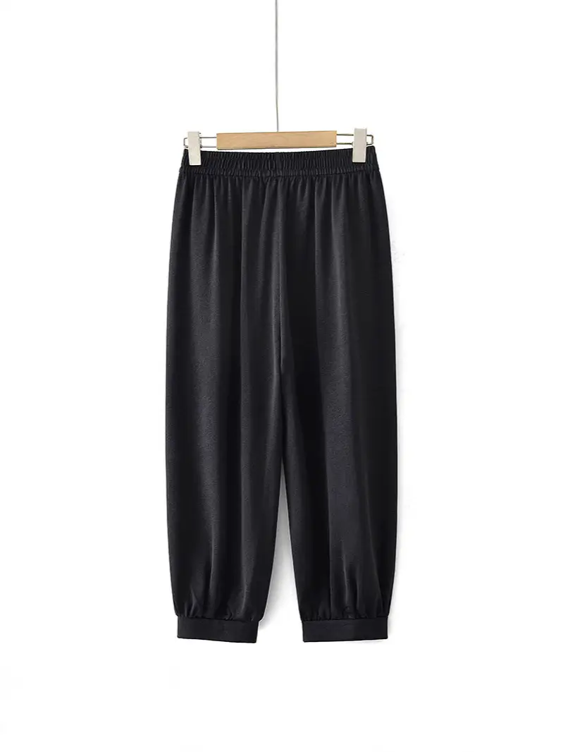 Plus Size Black Floral Loose Pants Summer Casual