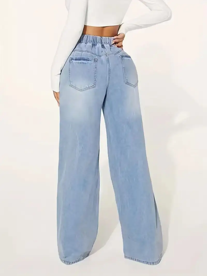 Women Light Blue High Waist Wide Leg Denim Jeans