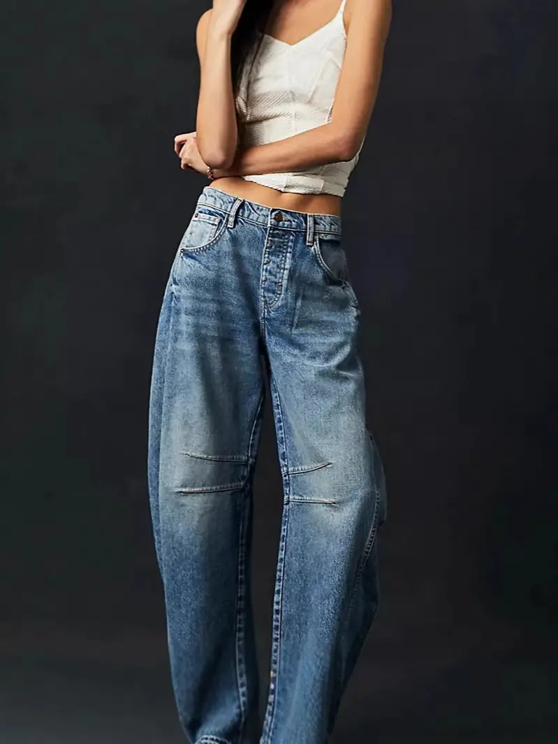 Wide Leg Jeans Light Blue Denim Loose Fit Pakistan