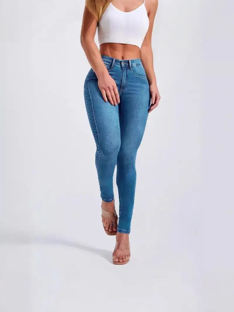 High Waist Stretchy Denim Jeans Blue Slim Fit Pakistan