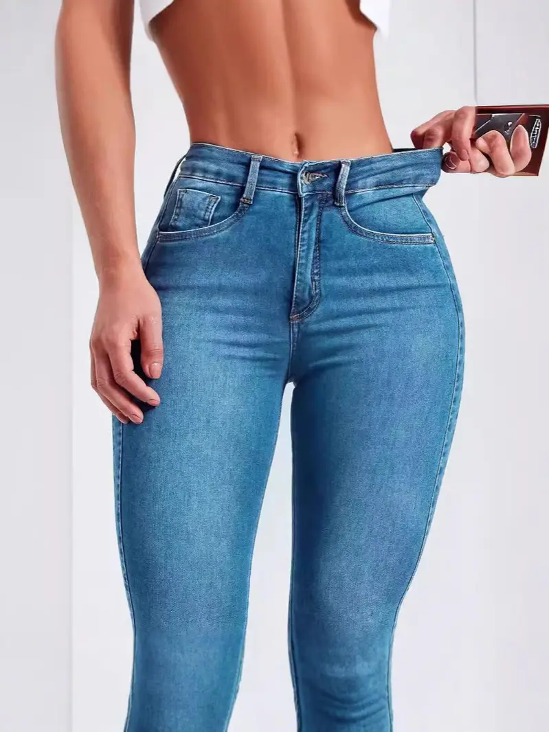 High Waist Stretchy Denim Jeans Blue Slim Fit Pakistan