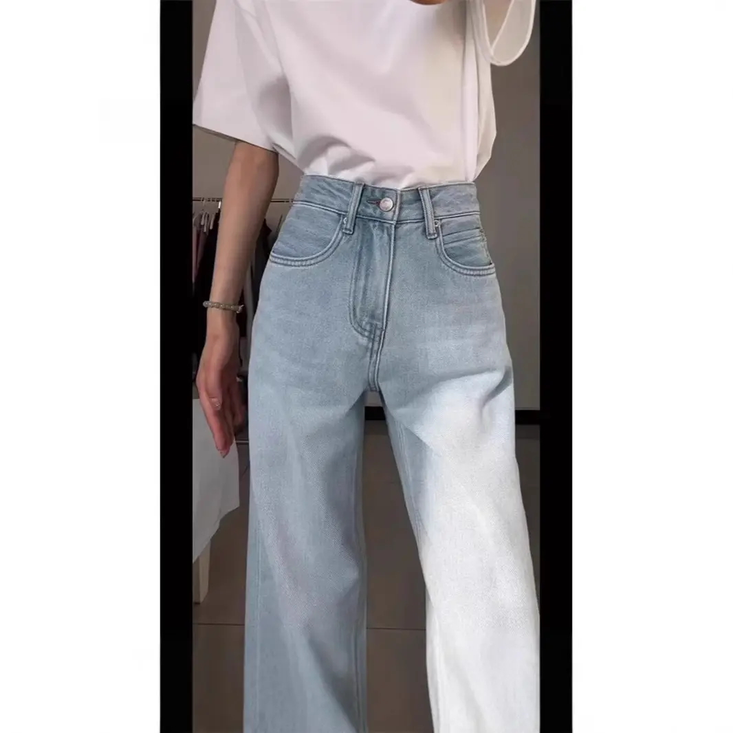 Women High-Waisted Light Blue Straight Leg Jeans