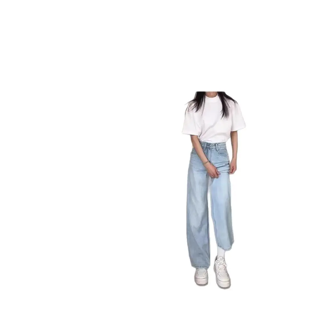 Women High-Waisted Light Blue Straight Leg Jeans
