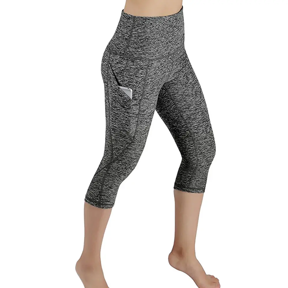 Women High Waist Pocket Yoga Pants Black Gray Stretch Fitness Leggings
