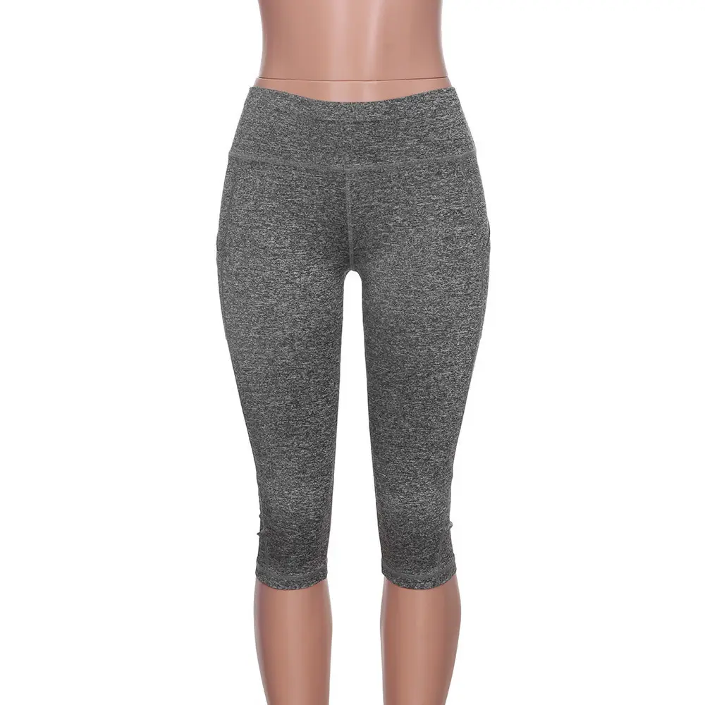 Women High Waist Pocket Yoga Pants Black Gray Stretch Fitness Leggings