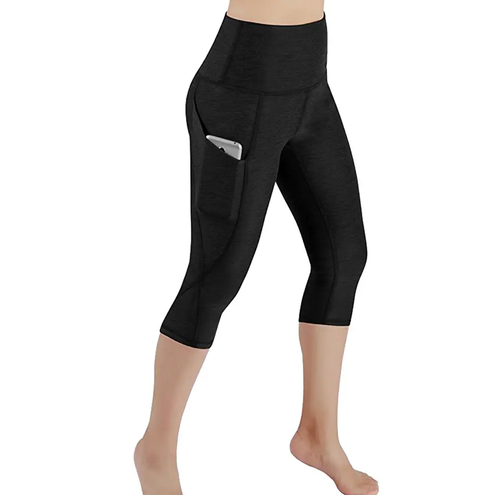 Women High Waist Pocket Yoga Pants Black Gray Stretch Fitness Leggings