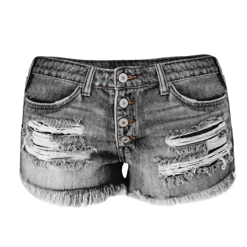 Women Ripped Denim Shorts Trendy Casual Blue