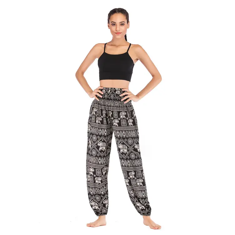 Women Elephant Print Yoga Pants High Waist Black Casual Wear