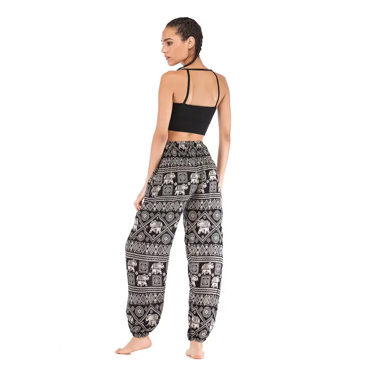 Women Elephant Print Yoga Pants High Waist Black Casual Wear