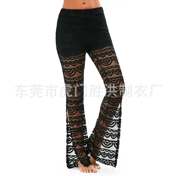 Women Lace Stitched Loose Summer Pants White