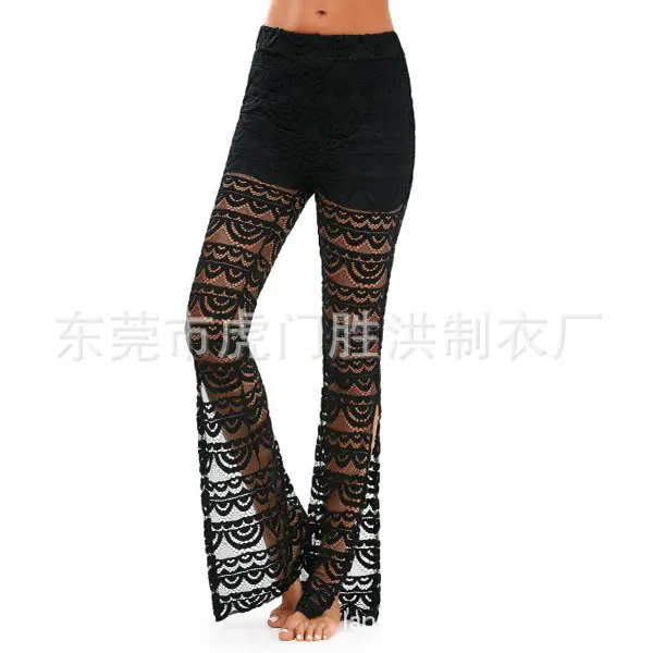 Women Lace Stitched Loose Summer Pants White