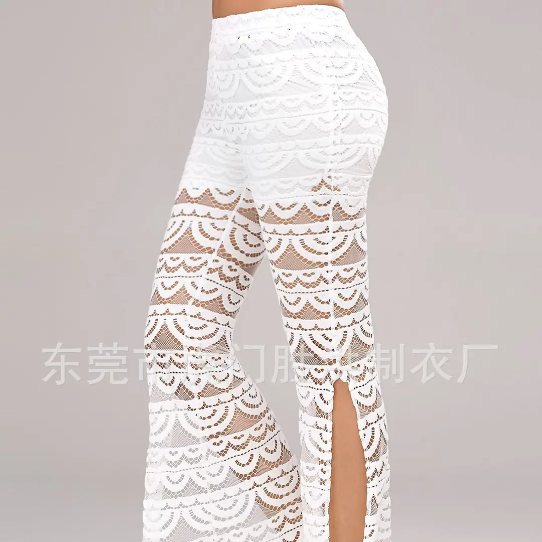 Women Lace Stitched Loose Summer Pants White