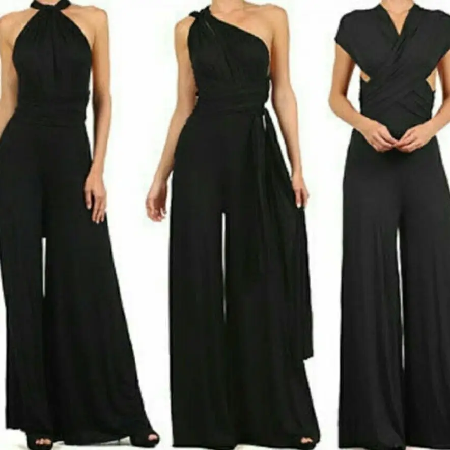 Black Women's Wide Leg Jumpsuit Multi Style