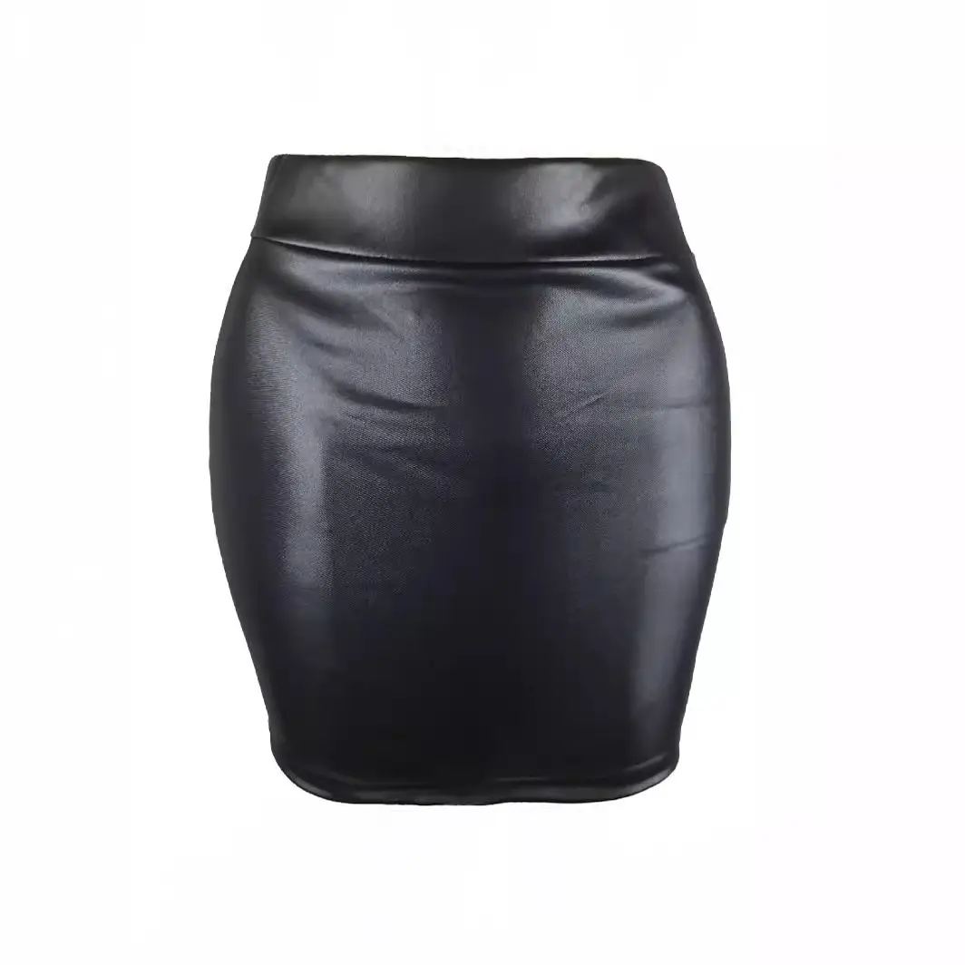 Black High Waist Slim PU Mini Skirt for Women