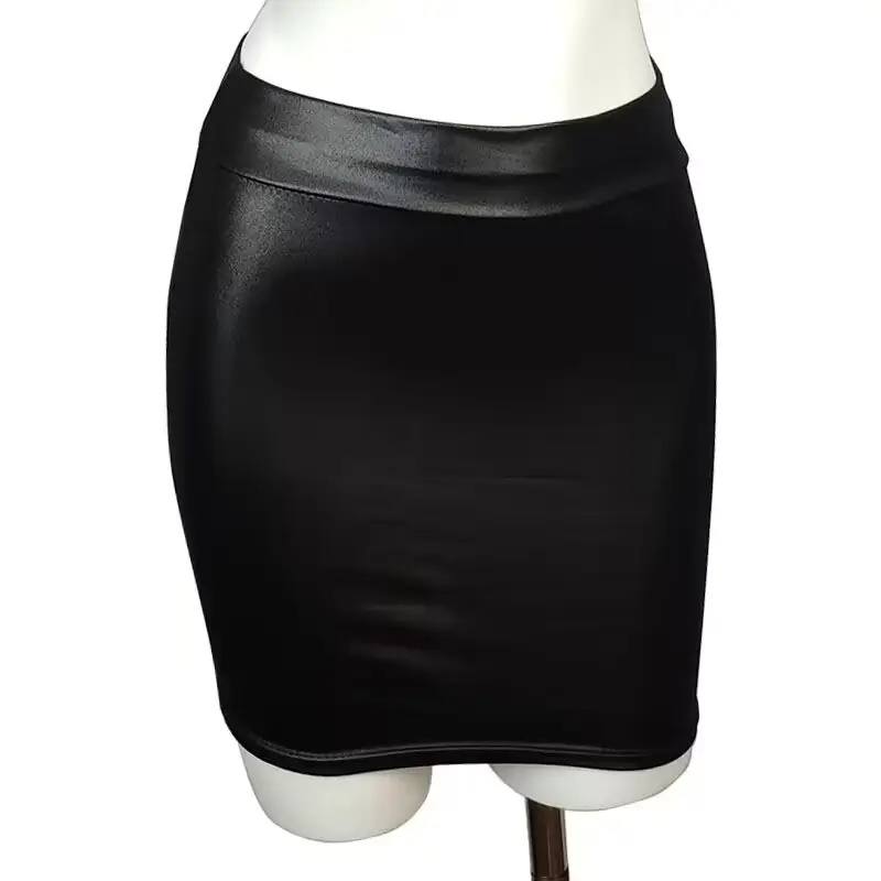 Black High Waist Slim PU Mini Skirt for Women