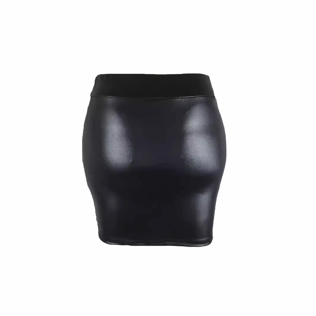 Black High Waist Slim PU Mini Skirt for Women