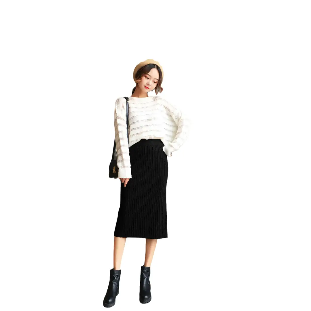 Women High Waist Knitted Skirt Autumn Winter Multi Color