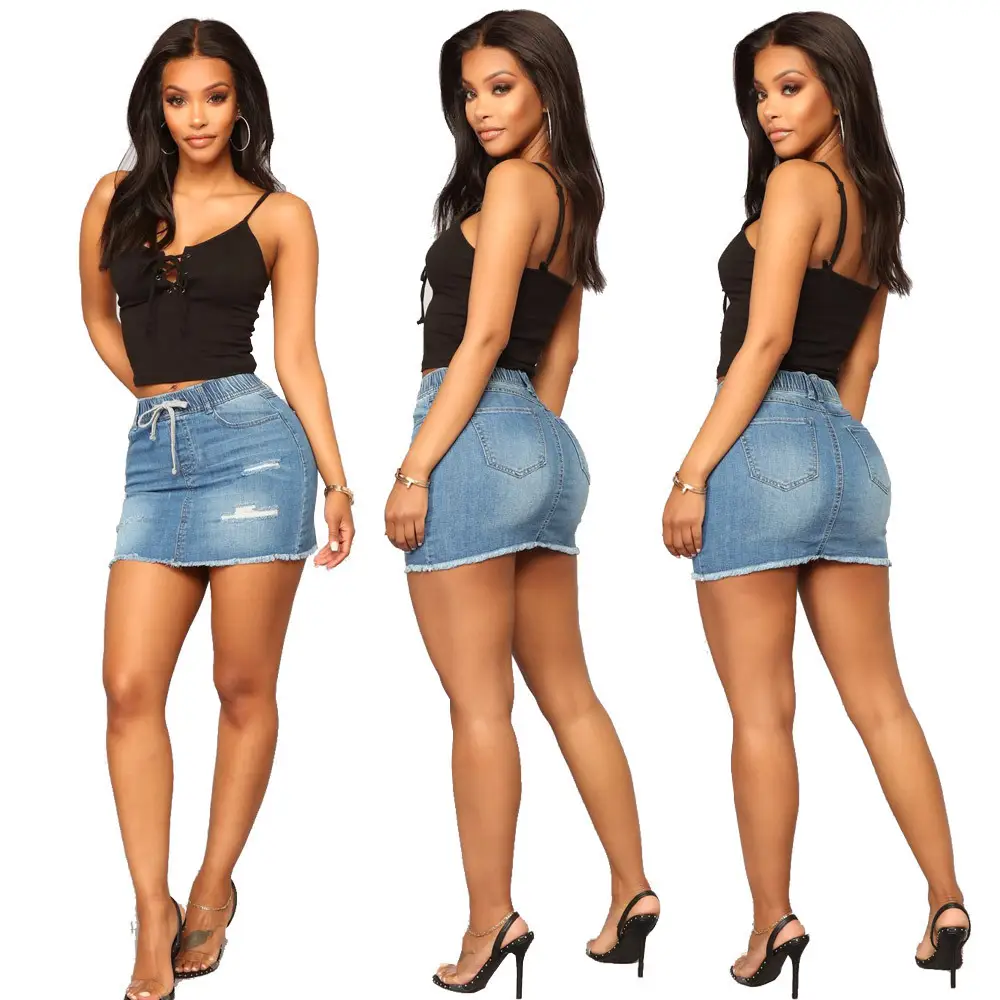 Women Denim Mini Skirt S-Blue Summer Fashion