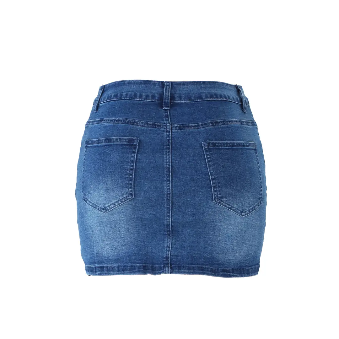 Women Denim Button Skirt S-Blue Summer Casual