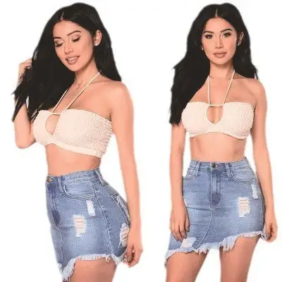 Women Asymmetrical Denim Mini Skirt Black New