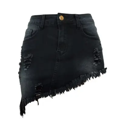 Women Asymmetrical Denim Mini Skirt Black New