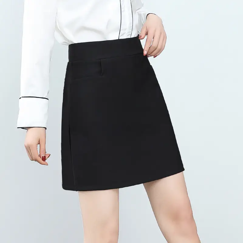 Women Black High Waist A-Line Short Skirt Plus Size