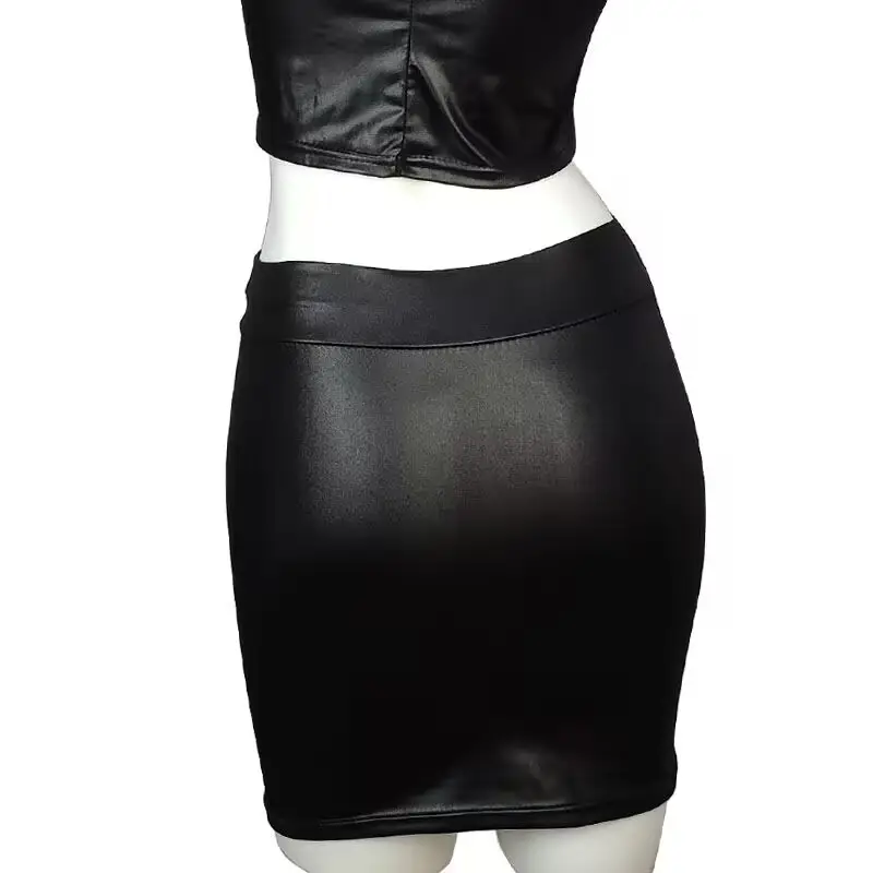 Black High Waist Slim PU Mini Skirt for Women