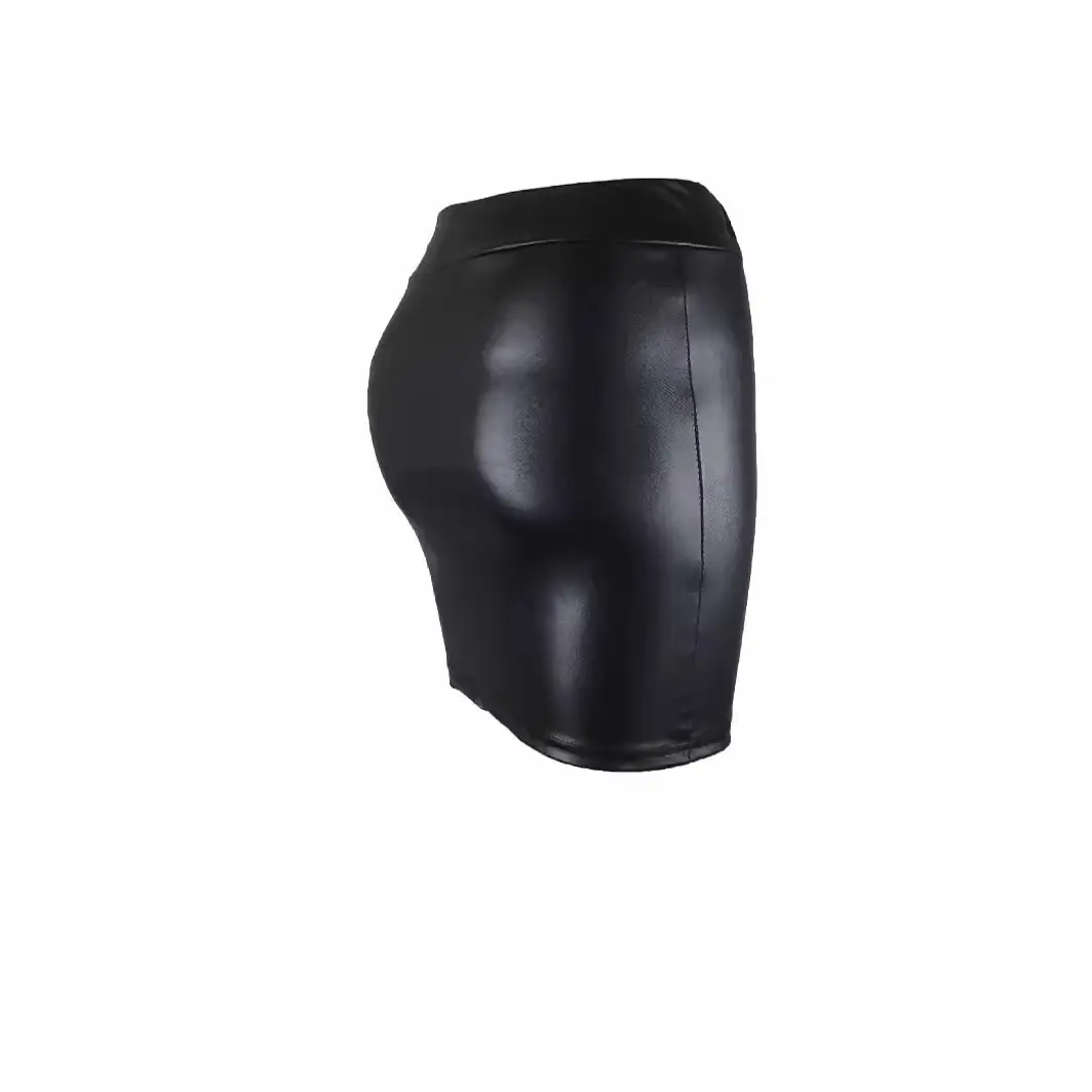 Black High Waist Slim PU Mini Skirt for Women